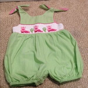 Baby girl smocked bubble romper